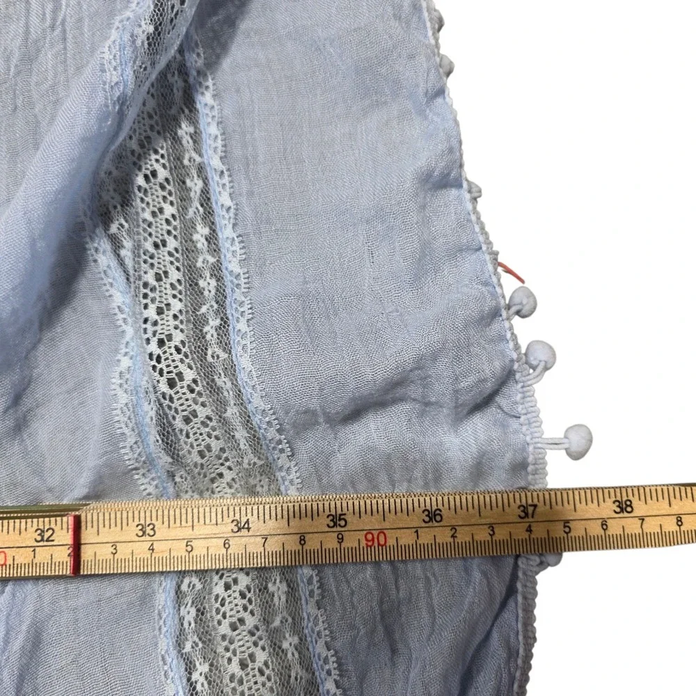 NEW francesca's Blue Oversized Square Scarf with Lace and Pom‎ Pom Trim NWT